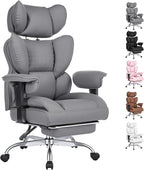 Big and Tall Home Office Desk Chair, Gaming Computer Chair, Executive Ergonomic Chair with Footrest, High Back Reclining, Adjustable Armrests and Comfy Lumbar Support, PU Leather, Brown