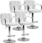Bar Stools Set of 4, Adjustable Swivel Bar Chairs with Padded Armrests and Ergonomic Backrest for Kitchen Island Counter Pub Dining Room, Water-Resistant PU Leather, Black