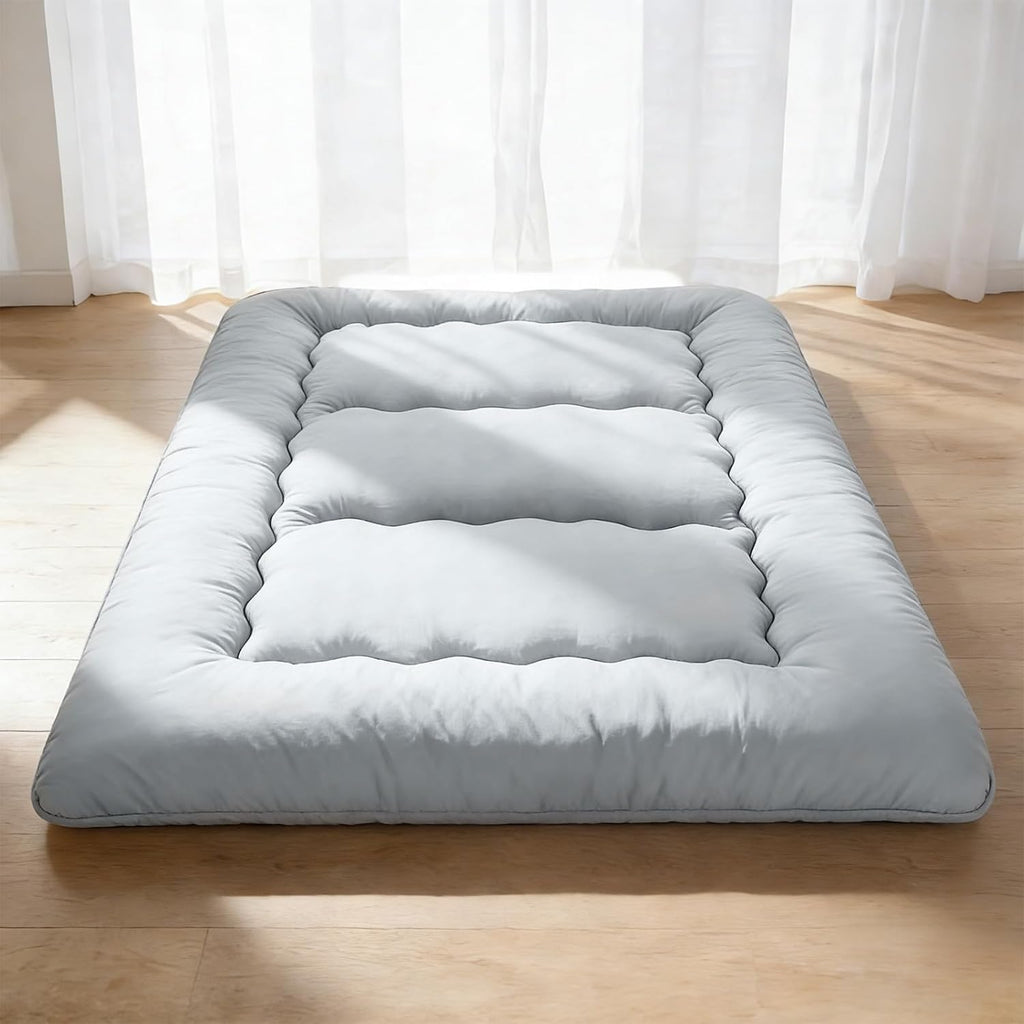 Japanese Floor Mattress Full Size, Futon Mattress Foldable with Removable Washable Cover, Portable Roll Up Tatami Mat for Guest Room, Studio Apartment, Camping and Adult, Gray