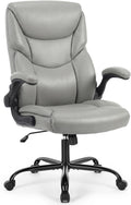 Office Computer Gaming Chair, Ergonomic High Back Heavy Duty Task Desk Chairs with Wheels, Flip-up Arms, Adjustable Height, PU Leather, Grey
