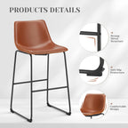 Counter Height Bar Stools Set of 4, 30 inch Height Stool Faux Leather Barstools with Back, Armless Kitchen Island Countertop Comfortable Modern Chairs with Metal Legs, Warm Brown