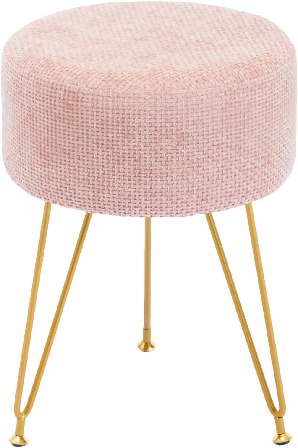 Velvet Vanity Stool, 350LBS Heavy-Duty Makeup Stool with 4CM Thick Cushion, Round Ottoman Footrest Chair for Bedroom, Bathroom, Dressing Table, Easy-Clean Soft Fabric, Pink