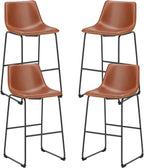 Counter Height Bar Stools Set of 4, 30 inch Height Stool Faux Leather Barstools with Back, Armless Kitchen Island Countertop Comfortable Modern Chairs with Metal Legs, Elegant Black