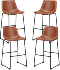 Counter Height Bar Stools Set of 4, 30 inch Height Stool Faux Leather Barstools with Back, Armless Kitchen Island Countertop Comfortable Modern Chairs with Metal Legs, Warm Brown