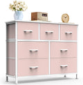 TV Stand Dresser with 7 Fabric Storage Drawers, Media Console Featuring Open Shelf for 45 inch TV, Compact Entertainment Unit for Bedroom, Living Space, or Dorm Organization, Pink