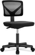 Armless Office Chairs with Wheels, Ergonomic Adjustable Home Desk Swivel Rolling Task Chair No Arms, Comfy Mesh Mid Back Computer Work Vanity Desk Chairs for Small Spaces, New Black