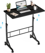 31.5 Manual Standing Desk, Height Adjustable Mobile Computer Desk with Lockable Wheels & 2-Tier Storage, Rolling Laptop Table for Small Spaces & Home Office, White