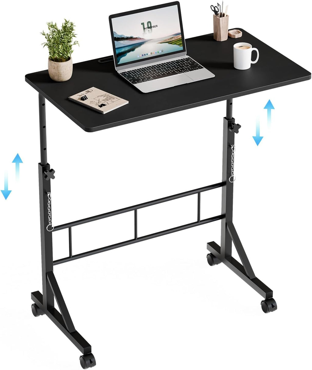 31.5 Adjustable Height Mobile Desk with Locking Wheels & Pin-Lock, Portable Workstation for Walking Pad & Active Home Office, Black
