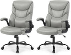 Office Computer Gaming Chair, Ergonomic High Back Heavy Duty Task Desk Chairs with Wheels, Flip-up Arms, Adjustable Height, PU Leather, Grey