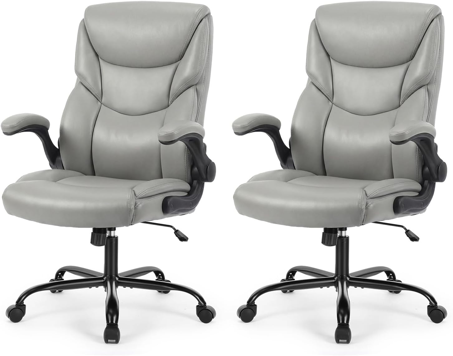 Office Computer Gaming Chair, Ergonomic High Back Heavy Duty Task Desk Chairs with Wheels, Flip-up Arms, Adjustable Height, PU Leather, Grey