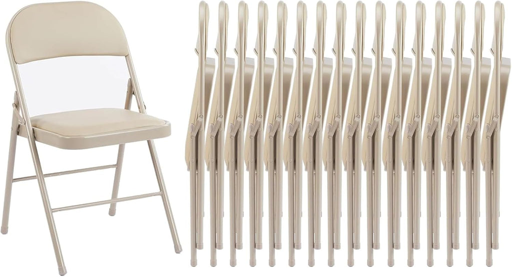 Folding Chair 4 Pack, Leather Padded Foldable Chairs, Sturdy Metal Portable Chairs, Easy to Use and Store, Outdoor and Indoor, for Home, Office, Party, Garden, Kahki
