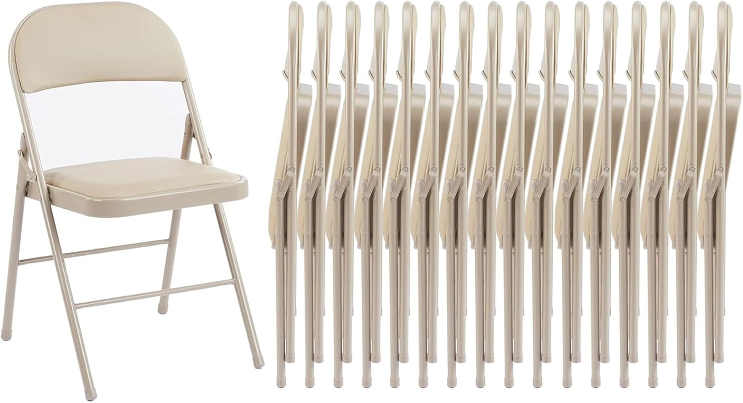 Folding Chair 4 Pack, Leather Padded Foldable Chairs, Sturdy Metal Portable Chairs, Easy to Use and Store, Outdoor and Indoor, for Home, Office, Party, Garden, Kahki