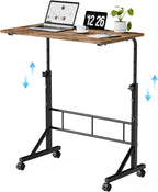31.5 Adjustable Height Mobile Desk with Locking Wheels & Pin-Lock, Portable Workstation for Walking Pad & Active Home Office, Rustic Brown
