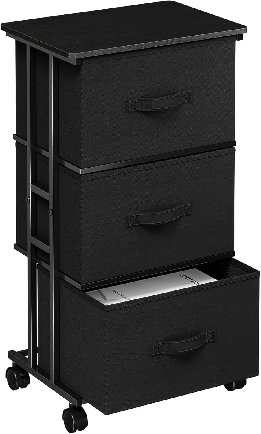 3 Drawer Fabric Dresser with Wheels, Storage Cabinet Organizer with Removable Drawers, Rolling Chest with Steel Frame for Bedroom, Closet, Living Room, Entryway, Grey