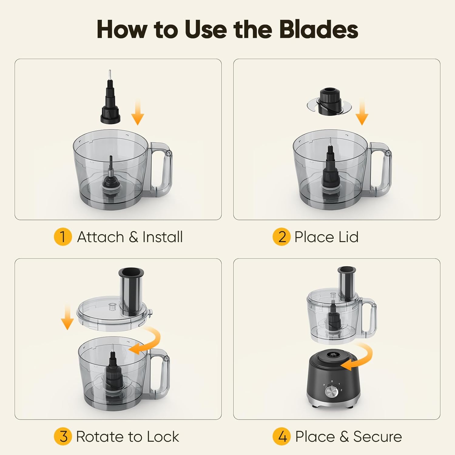Food Processor 10.5 Cup, Vegetable Choppers with Slicing Shredding Chopping Kneading, Dishwasher Safe, Food Grinder, Stainless Steel Blades, for Smoothie Fruit Dough, 2.6QT, Black