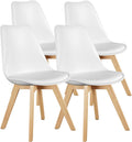 Modern Dining Chairs Set of 4, PU Leather Upholstered Kitchen Chairs with Wood Legs, Mid Century Accent Chairs for Living Room, Bedroom, Outdoor Lounge, White