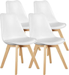 Modern Dining Chairs Set of 4, PU Leather Upholstered Kitchen Chairs with Wood Legs, Mid Century Accent Chairs for Living Room, Bedroom, Outdoor Lounge, Black