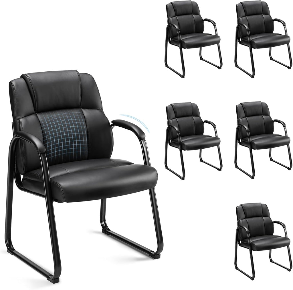 Waiting Room Guest Chair Set of 4, Stationary Office Reception Chairs No Wheel, Comfy Padded Arms and Seld Base, for Conference Room Lobby Home Computer Desk Bedroom Elderly, Deep Black