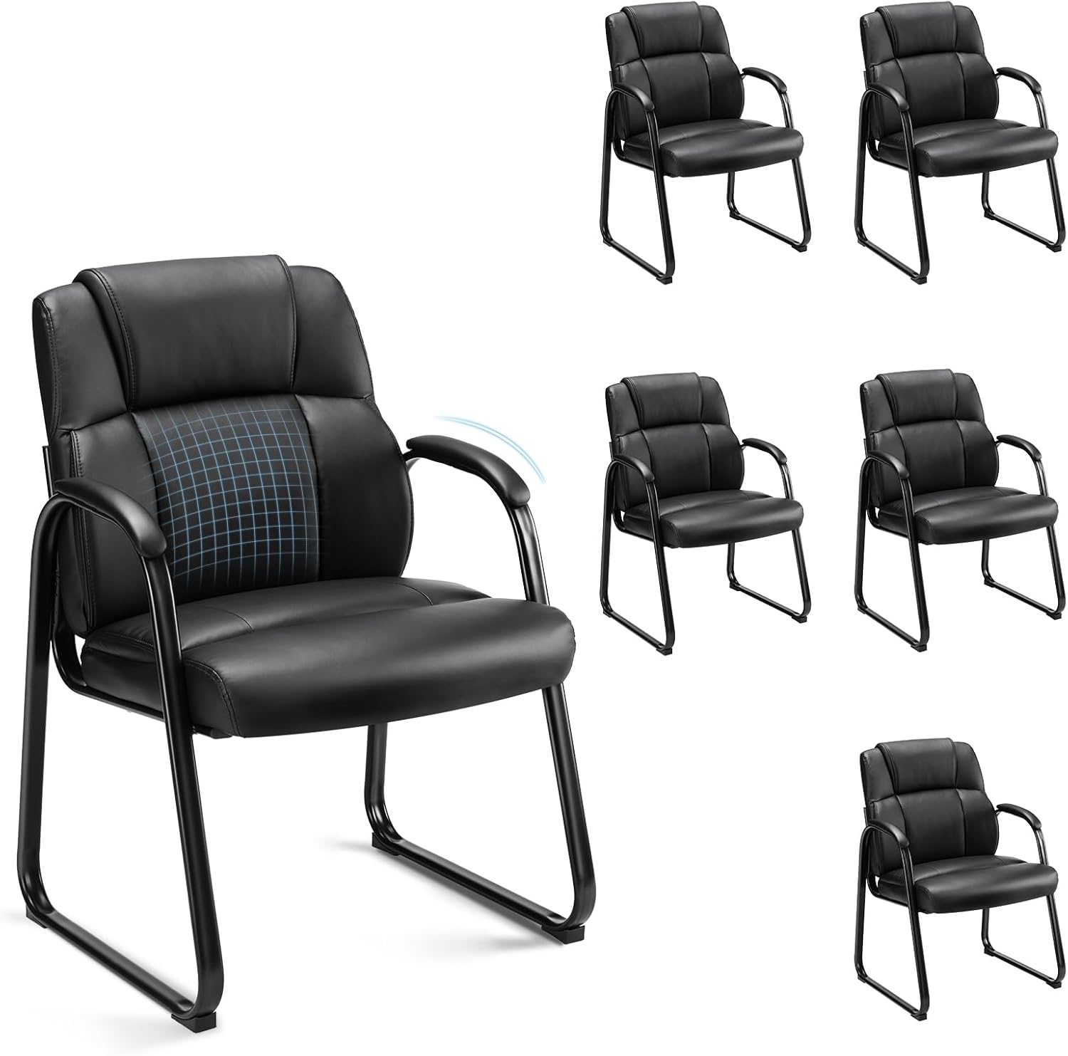 Waiting Room Guest Chair Set of 4, Stationary Office Reception Chairs No Wheel, Comfy Padded Arms and Seld Base, for Conference Room Lobby Home Computer Desk Bedroom Elderly, Deep Black