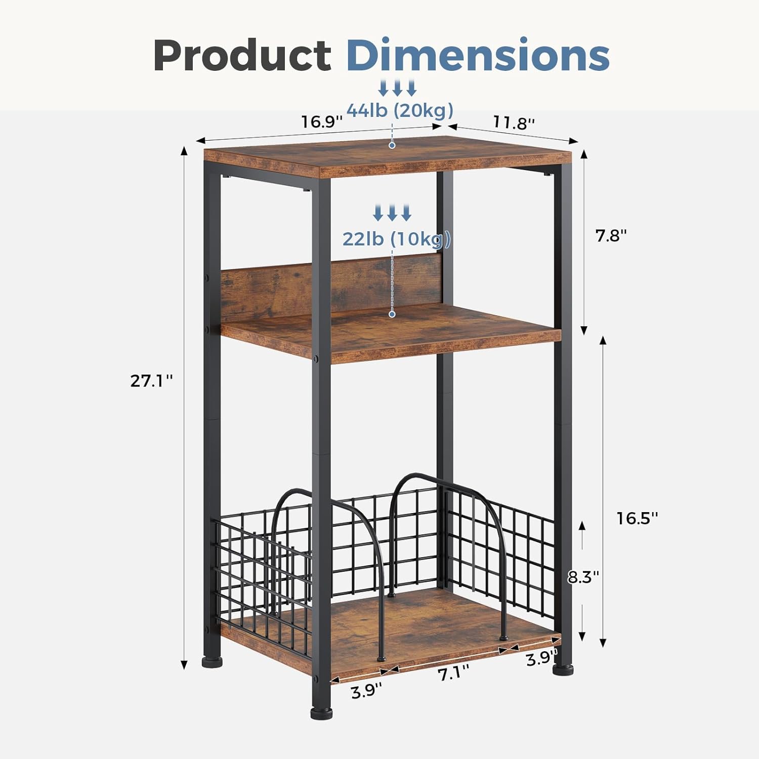 3 Tier Side Table, 2 Pack Record Player Stand with Storage Up to 100 Albums,Turntable Stand for Vinyl,Brown Records Shelf for Living Room Bedroom