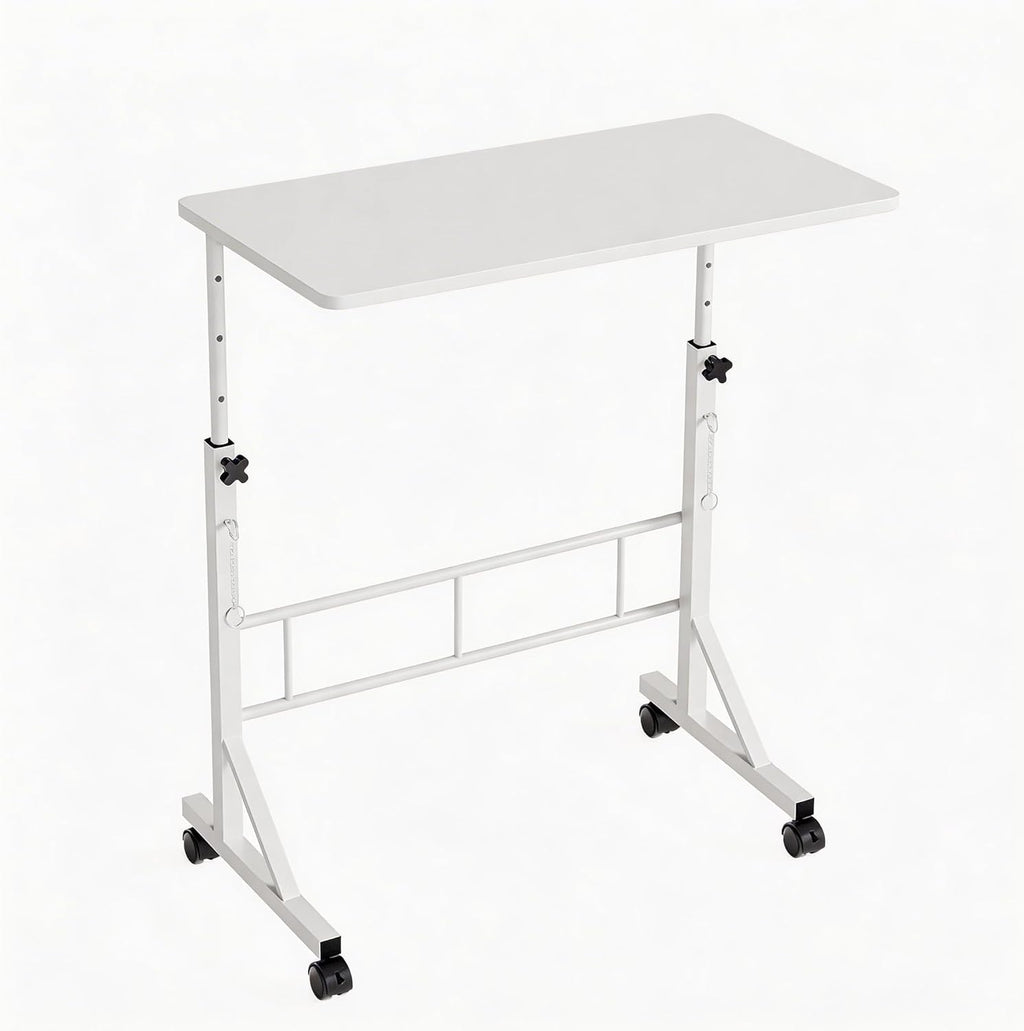 31.5 Adjustable Height Mobile Desk with Locking Wheels & Pin-Lock, Portable Workstation for Walking Pad & Active Home Office, White