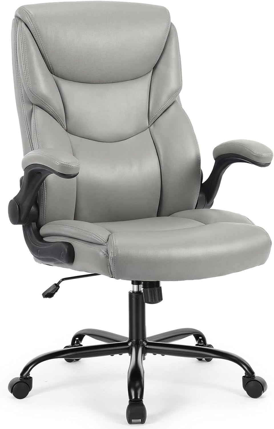 Office Computer Gaming Chair, Ergonomic High Back Heavy Duty Task Desk Chairs with Wheels, Flip-up Arms, Adjustable Height, PU Leather, Grey