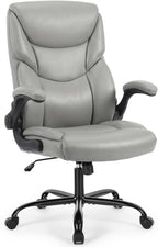 Office Computer Gaming Chair, Ergonomic High Back Heavy Duty Task Desk Chairs with Wheels, Flip-up Arms, Adjustable Height, PU Leather, Grey