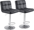 Bar Stools Set of 2, Armless PU Leather Adjustable Swivel Barstools, Hydraulic Kitchen Counter Height Thickened Seat Cushion Square Island Countertop Chairs with Back, Black