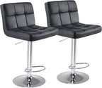 Bar Stools Set of 2, Armless PU Leather Adjustable Swivel Barstools, Hydraulic Kitchen Counter Height Thickened Seat Cushion Square Island Countertop Chairs with Back, Black