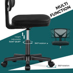 Armless Office Chairs with Wheels, Ergonomic Adjustable Home Desk Swivel Rolling Task Chair No Arms, Comfy Mesh Mid Back Computer Work Vanity Desk Chairs for Small Spaces, New Black