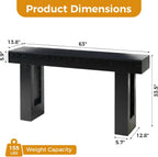 63-Inch Narrow Console Table, Sturdy Wooden Entryway Table with 5.9 Thick Top, Heavy Duty 155lbs Capacity, Space-Saving Sofa Table for Living Room, Hallway, Entrance, Foyer, Black