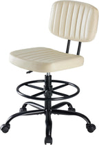 Armless Drafting Chair, Low Back Office Seat with Adjustable Footrest Ring for Standing Desk, Ergonomic PU Leather Office Seating, Swivel Rolling High Stool for Studio, Lab, Counter, Brown