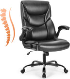 Office Computer Gaming Chair, Ergonomic High Back Heavy Duty Task Desk Chairs with Wheels, Flip-up Arms, Adjustable Height, PU Leather, Grey