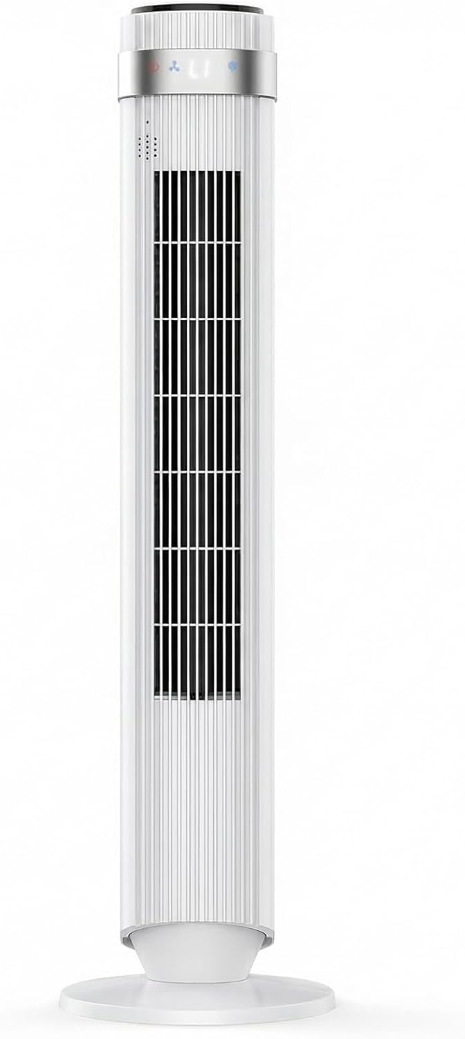 Tower Fan for Bedroom, 28dB Quiet Floor Standing Fan with Remote, 12H Timer, 5 Speeds, 4 Modes, LED Display, Portable Bladeless Oscillating Cooling Fan for Indoor, Home, Office - Silver