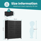 8 Drawer Dresser for Bedroom, Fabric Storage Organizer with Sturdy Metal Frame, Wooden Top Chest of Drawers for Closet Entryway Guest Room,Matte Black