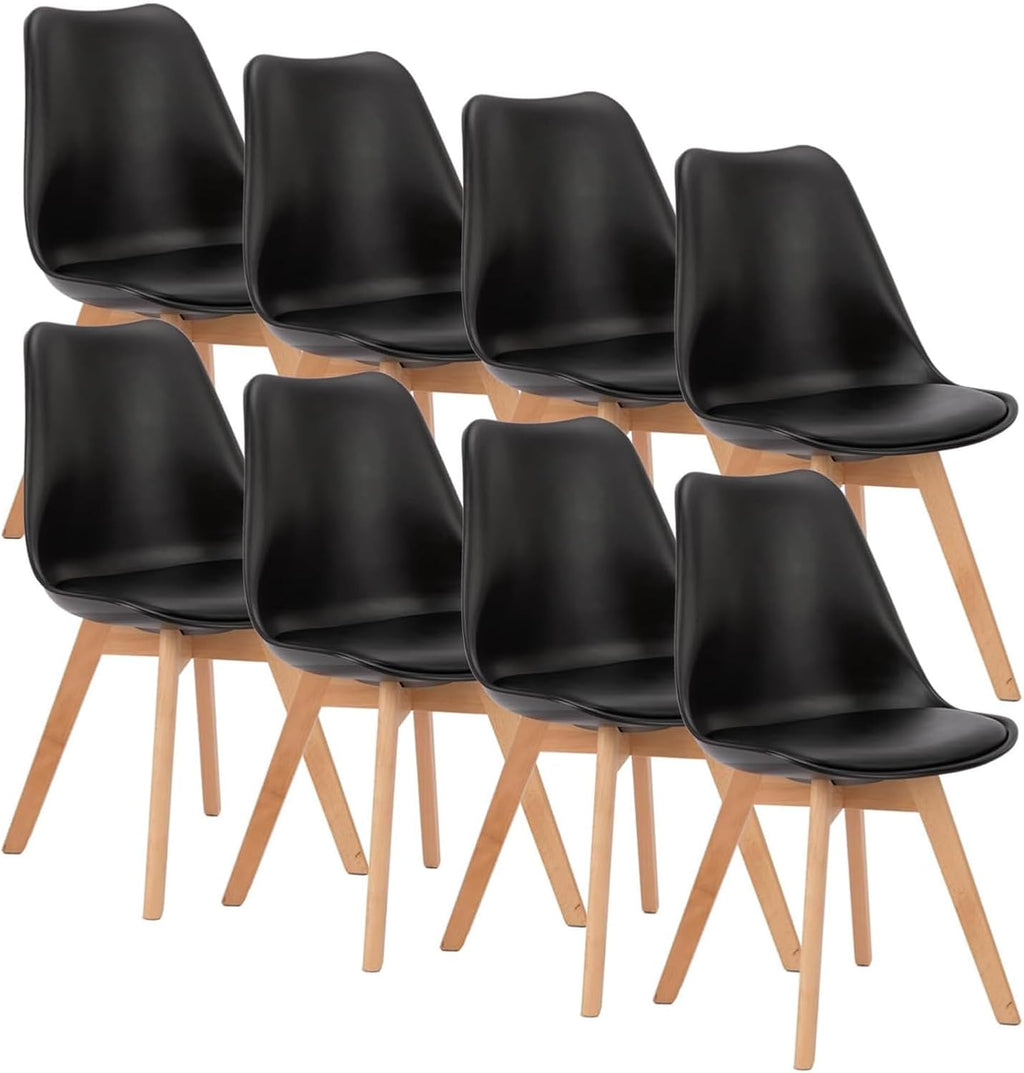 Modern Dining Chairs Set of 4, PU Leather Upholstered Kitchen Chairs with Wood Legs, Mid Century Accent Chairs for Living Room, Bedroom, Outdoor Lounge, White