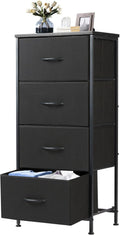Nightstand with 4 Drawers Bedside Table with Removable Fabric Bins Sturdy Steel Frame Wood Top Organizer Furniture for Bedroom Closet Living Room