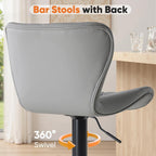 Modern Bar Stools Set of 4, Adjustable Faux Leather Upholstered Swivel Bar Stools, Counter Height Bar Chairs with Back for Kitchen Island, Grey