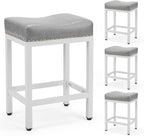 Saddle Bar Stools Set of 4, 24 Inch Counter Height Stools with Curved PU Leather Surface, 3.7 Thick Upholstery Bar Height Stools with Footrest for Kitchen Island, Dining, Cafe, Gray