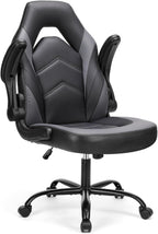 Computer Gaming Desk Chair - Big Tall Ergonomic Lumbar Support with Flip-up Armrest and 360?? Swivel Wheels, PU Leather Height Adjustable, for Home and Office, Black