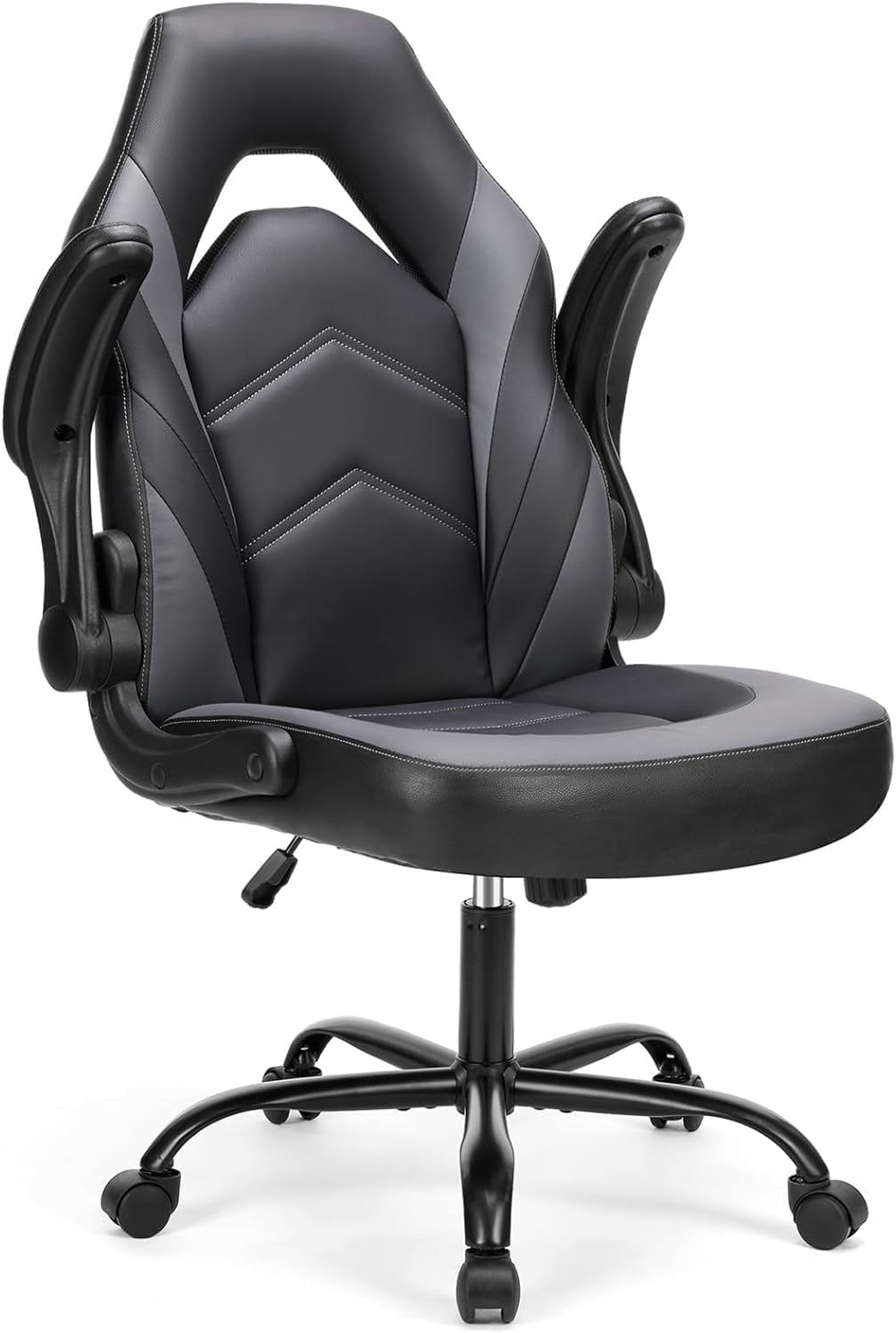 Computer Gaming Desk Chair - Big Tall Ergonomic Lumbar Support with Flip-up Armrest and 360?? Swivel Wheels, PU Leather Height Adjustable, for Home and Office, Black