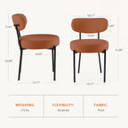 Dining Chairs Set of 6, Mid Century Modern Chair Round Upholstered Curved Backrest, Kitchen Vanity Living Room Chairs with Black Metal Legs, Orange