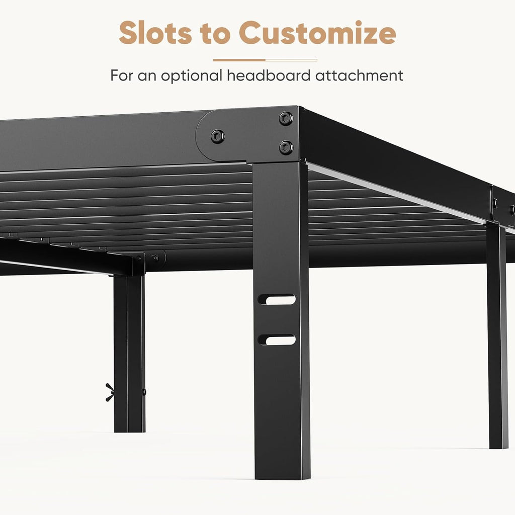 King Size Bed Frame - Metal Platform Bed Frames Mattress Foundation with Steel Slat Support, No Box Spring Needed, Storage Space Under Base, Easy Assembly, Black