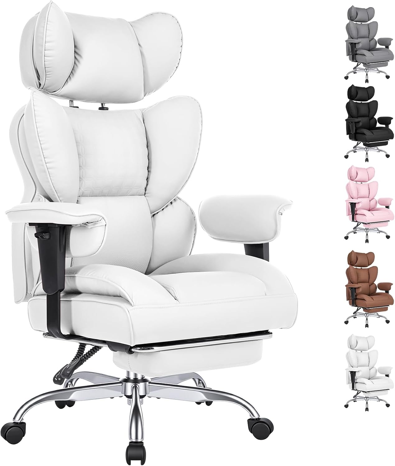 Big and Tall Office Chair 350 LBS, Scratch-Resistant PU Leather Executive Office Desk Chair with Footrest, Ergonomic Reclining Computer Chair with Pocket Spring Support for Home Office, Brown