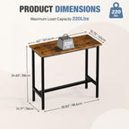 40 inch Bar Table, Counter Bar Height Pub Table, Rectangular High Top Coffee Table, Narrow Long Kitchen & Dining Counter Tables with Sturdy Metal Frame, Rustic Brown