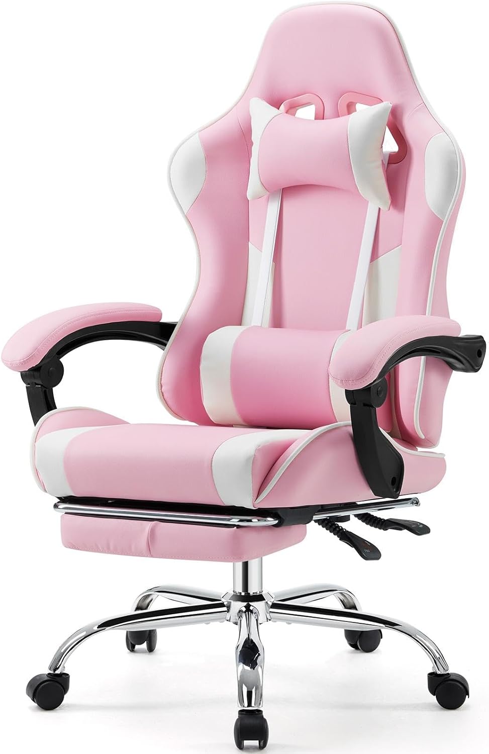 Computer Gaming Chair - Ergonomic Desk Chair with Footrest and Lumbar Support, High Back Height Adjustable Task Chair with Linkage Armrests and Headrest, 360?? Swivel Wheels, Black