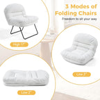 Comfy Saucer Chair,PU Leather Foldable Chairs for Bedroom, Dorm & Gaming, Fashion Floor Chair with Back Support for Small Spaces,Snow White