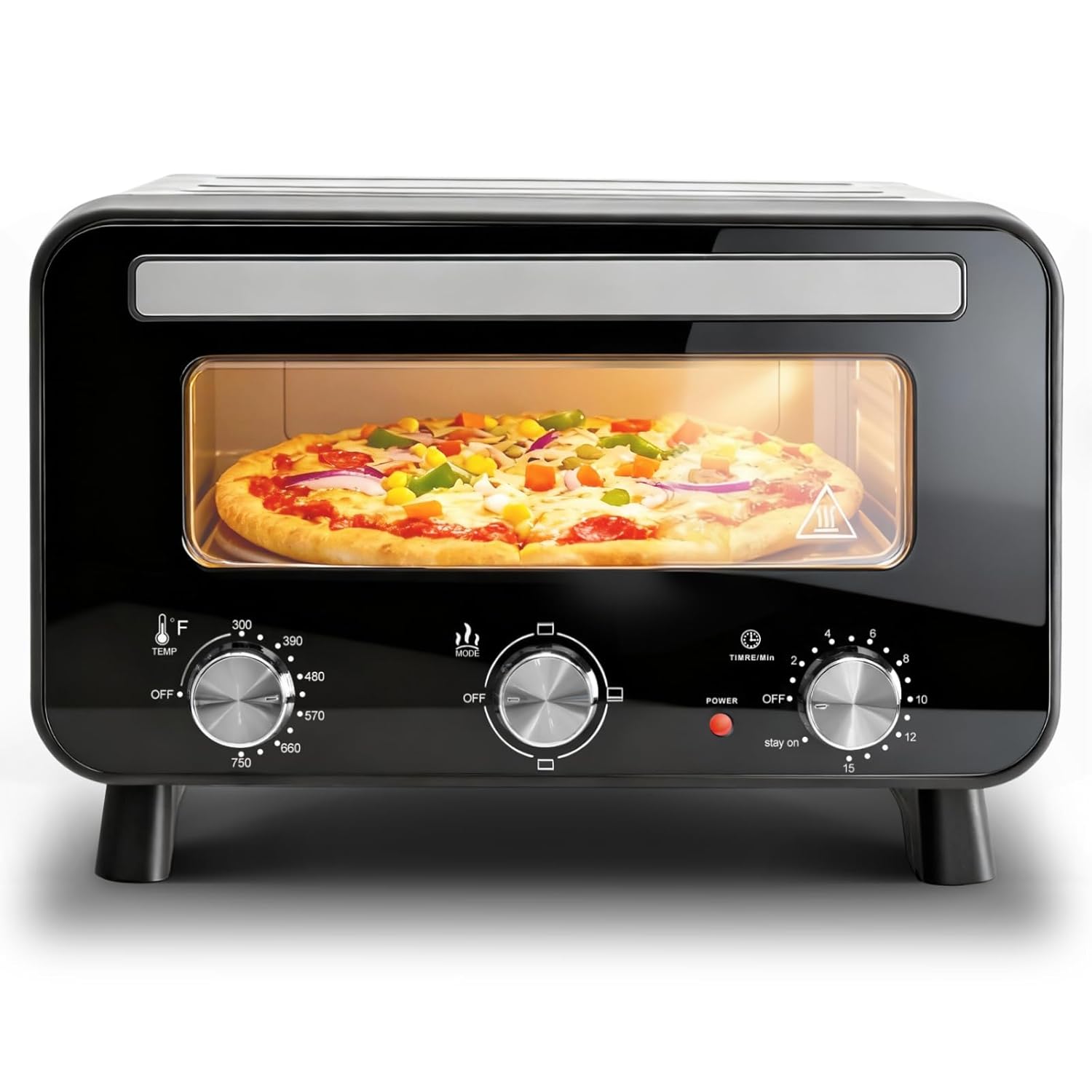 Pizza Oven Indoor, 1600W Electric Pizza Oven Fast Heating, 6 Presets Pizza Maker for 12 Inches, with Pizza Stone & Spatula, Upper-Bottom Independent Heating Temperature Control