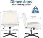 Criss Cross Chair No Wheels, Legged Office Desk Armless Chair Wide Seat, Adjustable Swivel Teddy Fabric Task Vanity Chairs for Home Bedroom, Beige