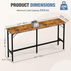 71 inch Bar Table, Counter Bar Height Pub Table, Rectangular High Top Coffee Table, Narrow Long Kitchen & Dining Tables with Triangular Reinforced Structures and Centre Column Support, Rust